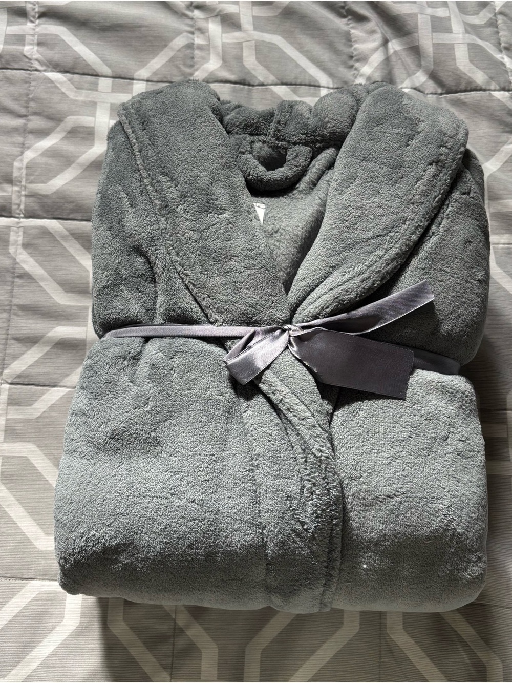 Cozy Soft Robe in Gray with Satin Tie